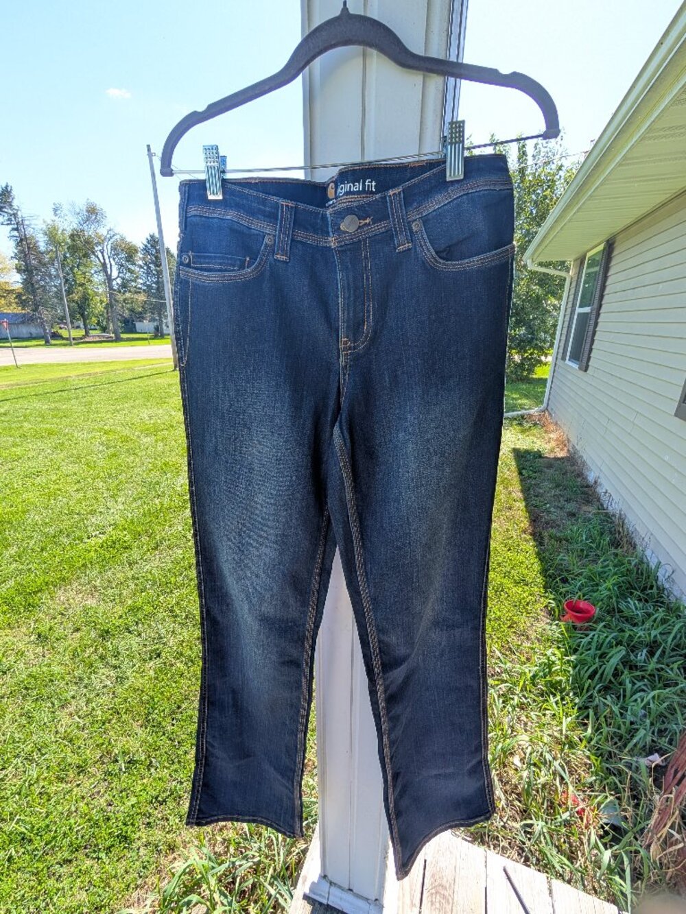 Carhartt Womens Dark Wash Straight Leg Jeans Size 8 NWOT Mid Rise Cotton Denim